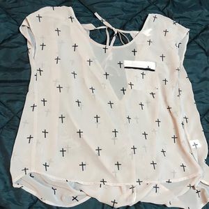 Sheer Pocket short in front long in back blouse